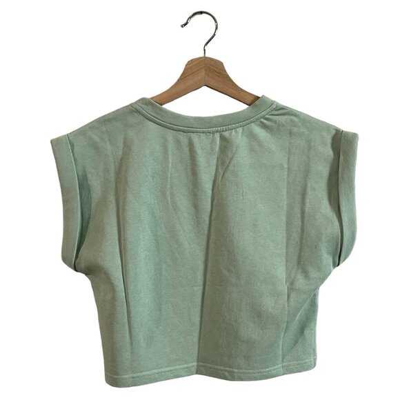 Paper Crane French Terry Crop Sweatshirt Top Size Medium Seafoam Green Boxy - Picture 2 of 6
